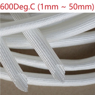 ID 1~50mm Fiberglass Tube  600 Deg.C White High Temperature Chemical Glass Fiber Braided Sleeve Soft Wire Tubing Protector ปลอกท่อไฟเบอร์กลาส แบบถัก เส้นผ่าศูนย์กลาง  องศาเซลเซียส สีขาว