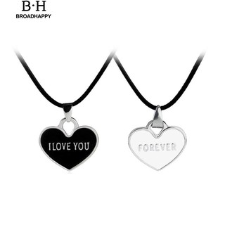 Broadhappy 2 ชิ้น / เซต Love You Forever สร้อยคอจี้หัวใจ คู่รัก สร้อยคอวาเลนไทน์ สร้อยคอมินิมอล