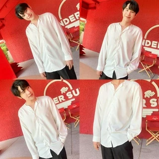 S13 เสื้อเชิ้ตคอวีตะเข็บ แขนยาว สีพื้น สไตล์เกาหลี
