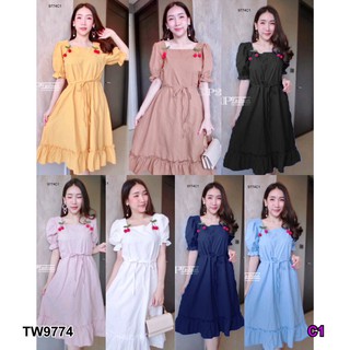 GN9774 **รบกวนสอบถามก่อนสั่งซื้อจ้า** Dressเดรสคอเหลี่ยมแขนตุ๊กตา แต่งระบายชายกระโปรง Square neck dress with doll sleeve