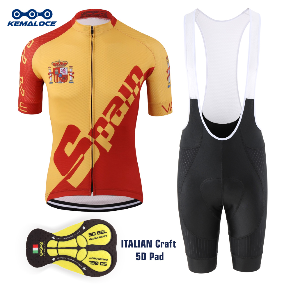 KEMALOCE สเปน2024เสื้อจักรยาน ระบายอากาศผู้ชายกางเกงปั่นจักรยาน ชุดจักรยาน ทีมฤดูร้อนแข่งรถกางเกงขี่จักรยาน
