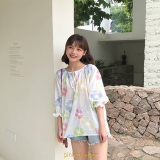 [blusher] 🧀 Ribbon flower blouse เสื้อทรงผู้หญิงลายดอกไม้