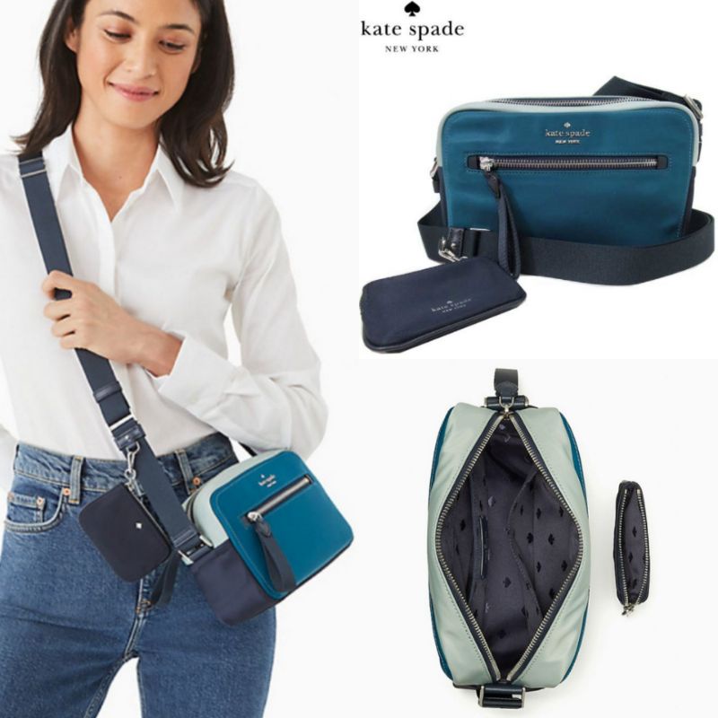 🎀 (สด-ผ่อน) กระเป๋าสะพาย ไนลอนสีฟ้าน้ำเงิน K4621 WKR00572 Kate spade Camera Bag The Little Belt Blue Multi