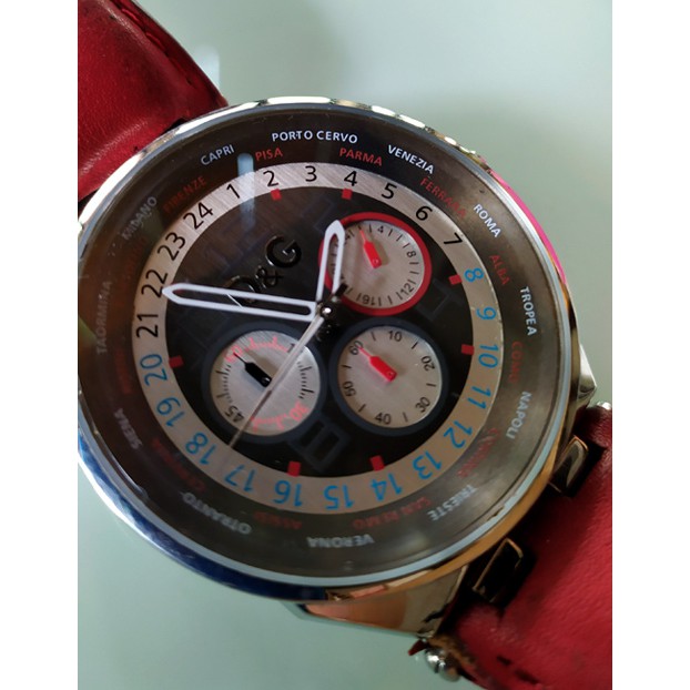 นาฬิกา DOLCE &amp; GABBANA แบรนด์หรูดังจากอิตาลี Unique Red Leather Men’s Watch หายาก.