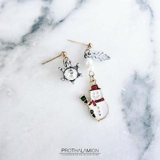 Cute Christmas White Snowman Nickel Free Diamond Earrings ต่างหู ตุ้มหู สโนว์แมน คริสมาส เพชร น่ารัก สำหรับ ผิวแพ้ง่าย