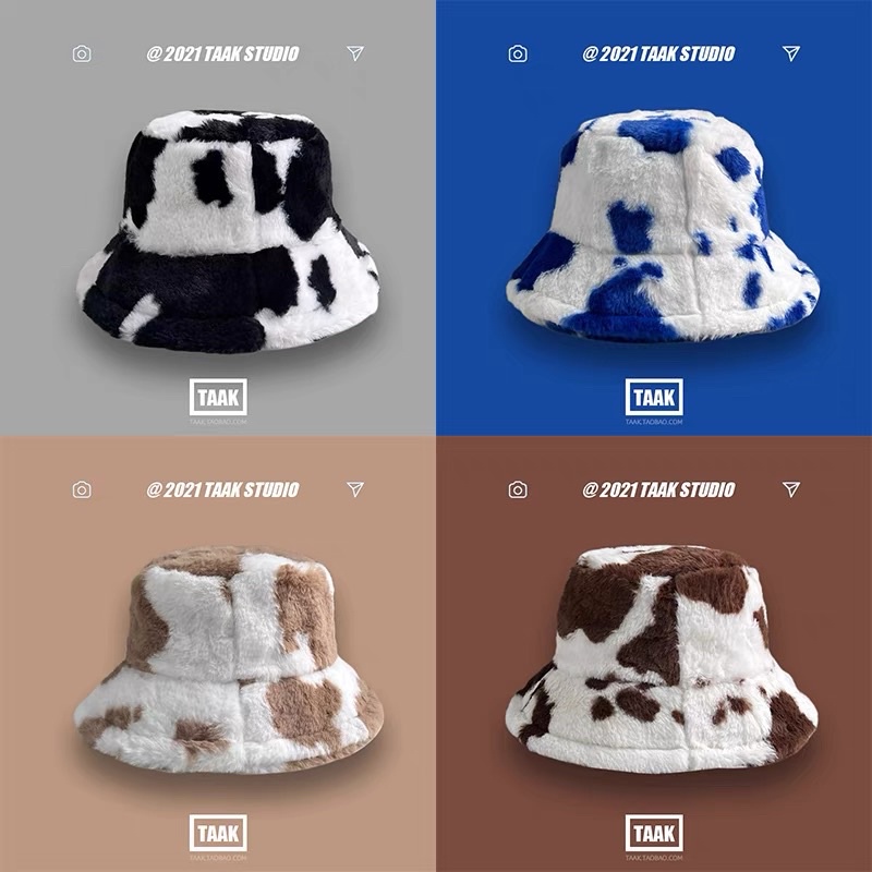 หมวกบัคเก็ต หมวกขน 🐮บักเก็ต ลายวัว 🐮สไตล์เกาหลี พร้อมส่งจาก🇹🇭 - รูปที่ 2