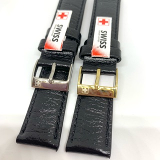 สายหนังสีดำ ผิวมัน SWISS GENUINE LEATHER ขนาด 22mm/24mm