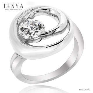 Lenya Jewelry แหวนเพชร DiamondLike ดีไซน์เก๋มากๆ ประดับด้วยเพชร 1 กะรัต วนรอบด้วยตัวเรือนเงินเป็นวงกลมสองชั้น