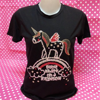 เสื้อยืดคอกลม เสื้อยืดปักเลื่อม ฟรีไซส์