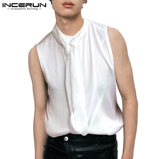 Incerun เสื้อเชิ้ตลําลอง แขนกุด ติดกระดุม แฟชั่นฤดูร้อน สําหรับผู้ชาย