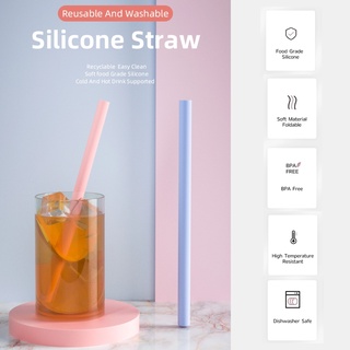 หลอดซิลิโคนเปิดได้ แพค6 แกะล้างได้ทั่วไม่ต้องใช้แปรงล้างหลอด Snap-Open Design Silicone Straw ของพร้อมส่งจากไทย