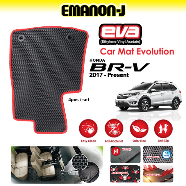 Emanon-J Eva Evolution Odor-Free Anti-Bacterial Car Floor Mat Honda BRV BR-V - Red (4 Pcs)
