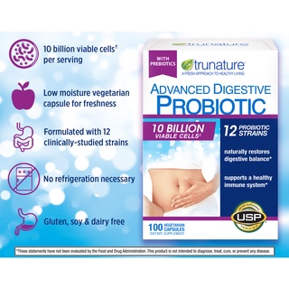 Exp: 03/24 Trunature Advanced Digestive Probiotic 100 Capsules