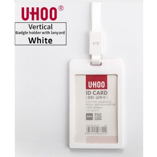 Uhoo 6624 กรอบใส่บัตรพนักงาน สีขาว ขนาดใส่บัตร 5.5*8.5 ซม พร้อมสายคล้อง (แพ็ค 1 ชิ้น)