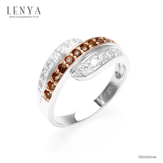 Lenya Jewelry แหวน LenYa ประดับพลอยสโมคกี้ควอทซ์ (Smoky Quartz) และเพชรDiamondLike ตัวเรือนเงินแท้ชุบทองคำขาว