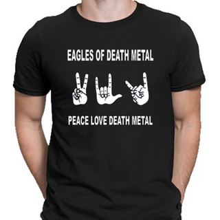 คอลูกเรือเสื้อยืดคอกลมเสื้อยืด พิมพ์ลาย Eagles Of Death Metal Peace Love Death สําหรับผู้ชายผ้าฝ้ายแท้