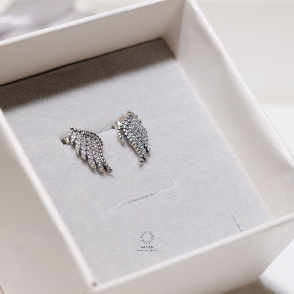 VANAN 925 Phoenix feather silver stud earrings with clear cubic zirconia