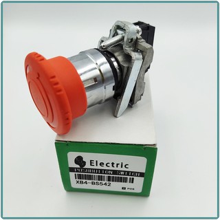 MODEL: XB4-BS542 EMERGENCY SWITCH 22/25MM.สวิตซ์ปุ่มกดหัวเห็ดกดล็อคแดง 22/25มิล Ith:10A NC  AC15:240V 3A