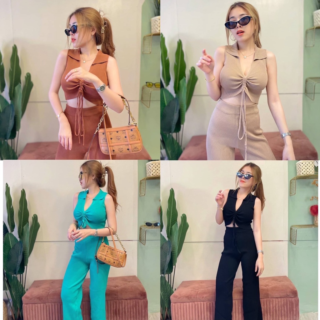 Beiiew งานชุดเซตที่สาวๆตามหา เสื้อทรงคอโปโลแขนกุด แต่งสายรูดหน้า ปรับขนาดความแซ่บได้ตามใจกันเลยงานนี้ แพ็คคู่กับกางเกงขา