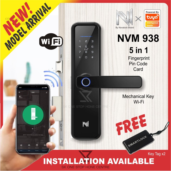 Nvsmart NVM 938 TUYA Smart life App Dual Fingerprint wooden / Fire door Smart door lock โดย novalock brand (ฟรี Yale / sam