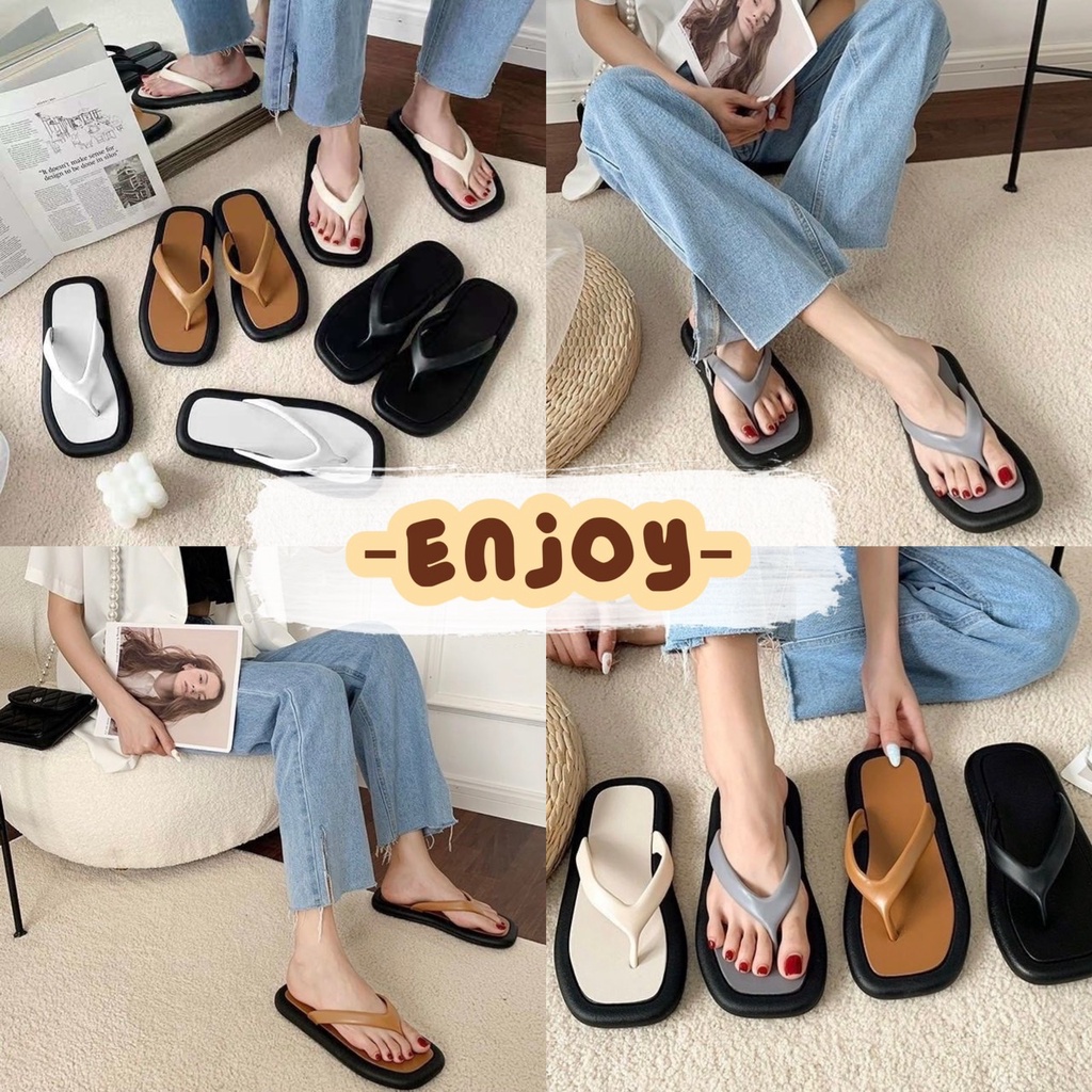 EnJoy พร้อมส่ง (LT-Clip) หนีบพื้นนิ่ม รองเท้าแตะผู้หญิง เนื้อซิลิโคน คลาสสิก 4 สี ลุยน้ำได้ หนีบนิ่ม ขายดีมาก