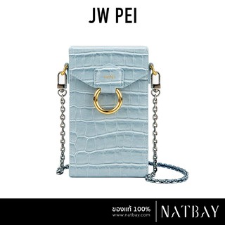 JW PEI กรเป๋าใส่โทรศัพท์ เคสไอโฟน Lola เคสโทรศัพท์สายโซ่ สีฟ้าอ่อนลายจระเข้ ของแท้ | NATBAY