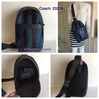 พร้อมส่ง Coach 23219 Mens Charles Denim and Leather Varsity Stripe Crossbody Sling Pack ของแท้