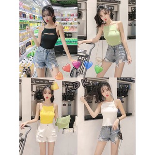 1LDK 🌈 พร้อมส่ง🌈 เสื้อสายเดี่ยวไหมพรม แต่งซิปช่วงอกรูดได้จริง สุด sexy 🔥（Ll）