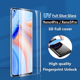 ฟิล์มกระจก UV ครบเซ็ต】UV Glass กระจกนิรภัย 3D ลงโค้ง สำหรับ OPPO Reno 5 pro Rrno4pro Support Fingerprint Unlock