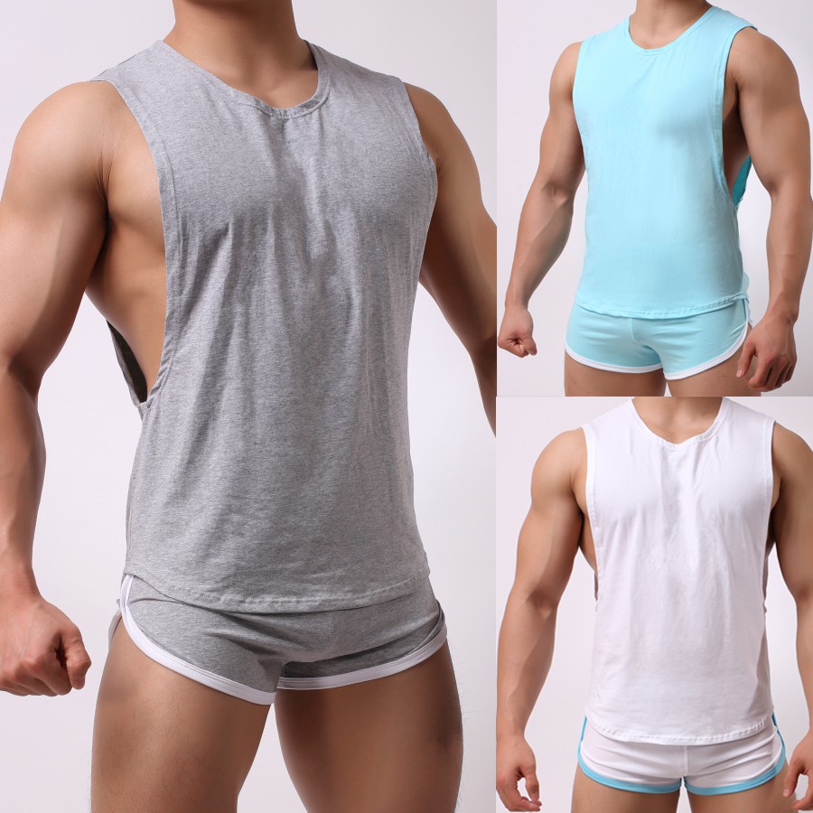 ผู้ชายเพาะกายเสื้อกล้ามและกางเกงธรรมดาการบีบอัดแขนกุดยิมกีฬา