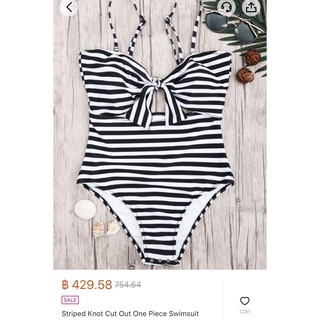 Onepiece Zaful Striped Knot Cut Out One Piece Swimsui ไซส์ M