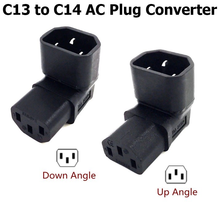 IEC 320 C13 to C14 AC Plug Converter, C14 to C13 Up/Down Angle Power Adapter Plug, 3Pin Female to Ma