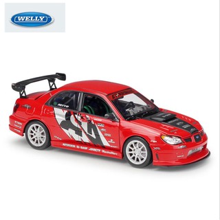 รถโมเดล แต่งสีแดง หน้ารถและประตูเปิดได้จริง welly 1:24 APR Subaru Impreza Performance