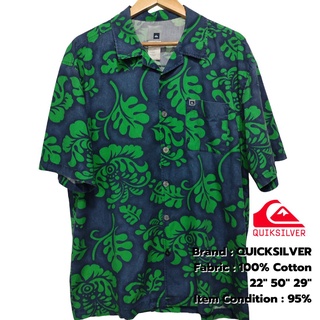 เสื้อฮาวาย QUICKSILVER รอบอก 50" ผ้าคอตตอน100% เสื้อเชิ้ตฮาวายวินเทจไซส์ใหญ่ มือสอง สภาพดีมาก / Used Hawaii Shirt