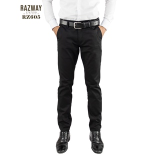 Razway กางเกงสแล็ค ผ้ายืด ทรงกระบอกเล็ก กางเกงสแลคชาย (สีดำ) รุ่น RZ605 , RZ608