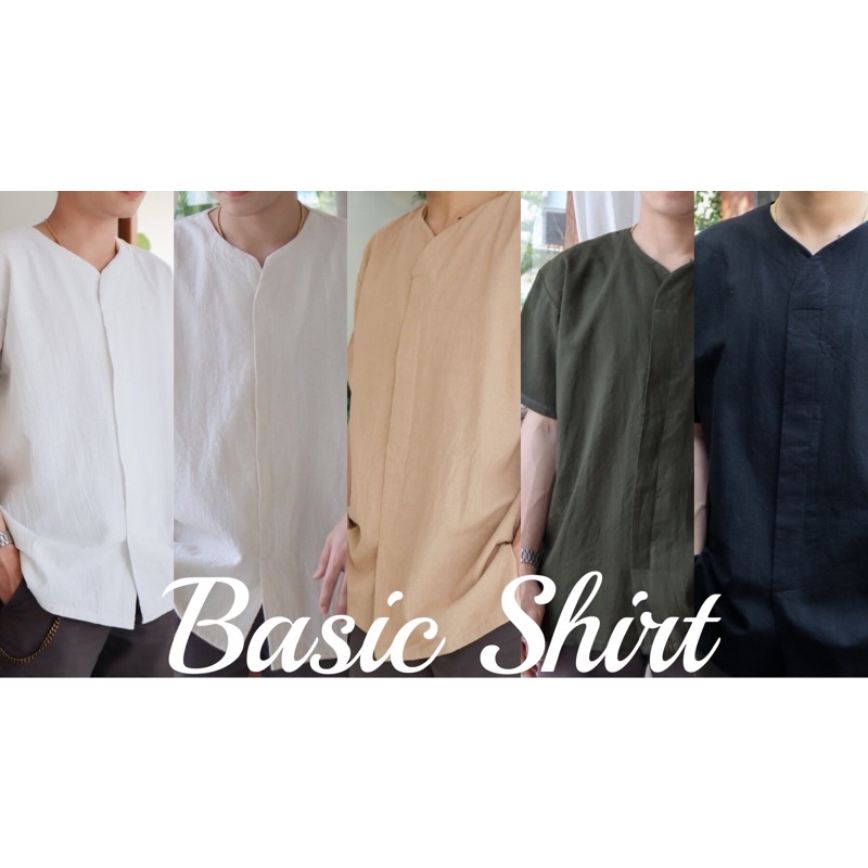 🤍Basic Shirt เสื้อเชิ้ตคอกลมผ้าฝ้ายมินิมอล เสื้อผู้ชาย เสื้อใส่ทำงานไปคาเฟ่