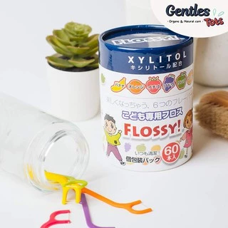 [แพ็คคุ้มx4] ไหมขัดฟันเด็กGentles Tots - Flossy for kids กล่อง 60 ชิ้น มี Xylitol และ กลิ่นผลไม้ (ของแท้จากญี่ปุ่น
