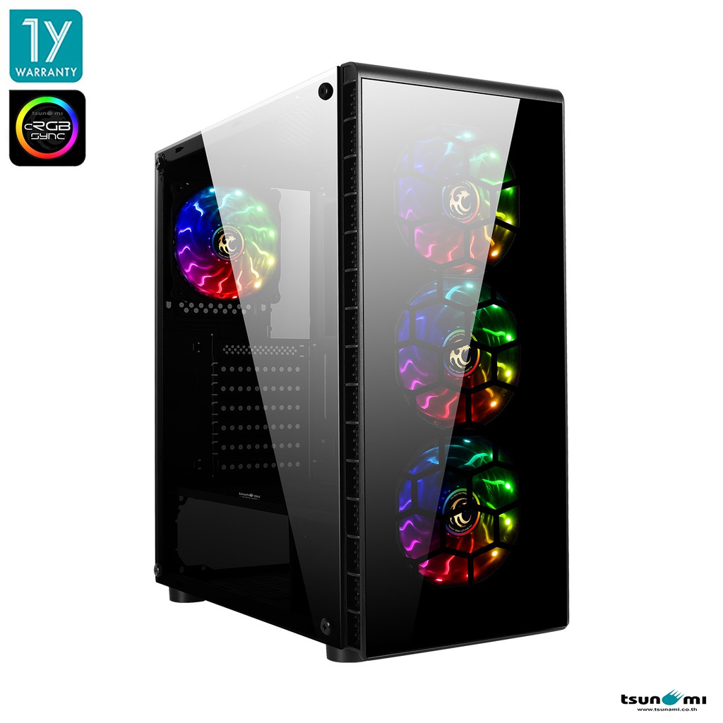 Tsunami Unlimited Junior (cRGB) Tempered Glass ATX Gaming Case with Phantom cRGB Cooling Fan x 4 pcs