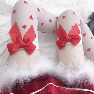 Pure Lovely Red Bow Over Knee HIgh Socks White Tigh High Heart Stockings Cute Transparent Sexy Lolita Socks Silk Stocking 2021