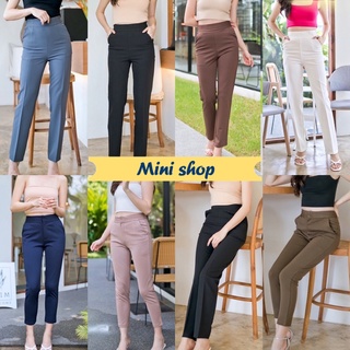 Mini shop🌸พร้อมส่ง🌸(KL-03)กางเกงขายาวเอวสูงไซส์S-XL รุ่นขากระบอกเล็ก 8ส่วน ซิปด้านหลัง