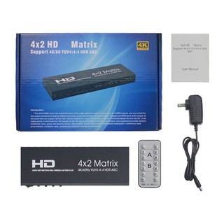 ใหม่ 4x2 HD Matrix Switch Splitter 4K @ 60Hz HD 2.0 Matrix 4 IN 2 OUT HDR ARC IRรีโมทคอนโทรลOptical SPDIF HD Switcher