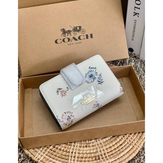 COACH MEDIUM CORNER ZIP WALLET WITH DANDELION FLORAL PRINT ((2855))