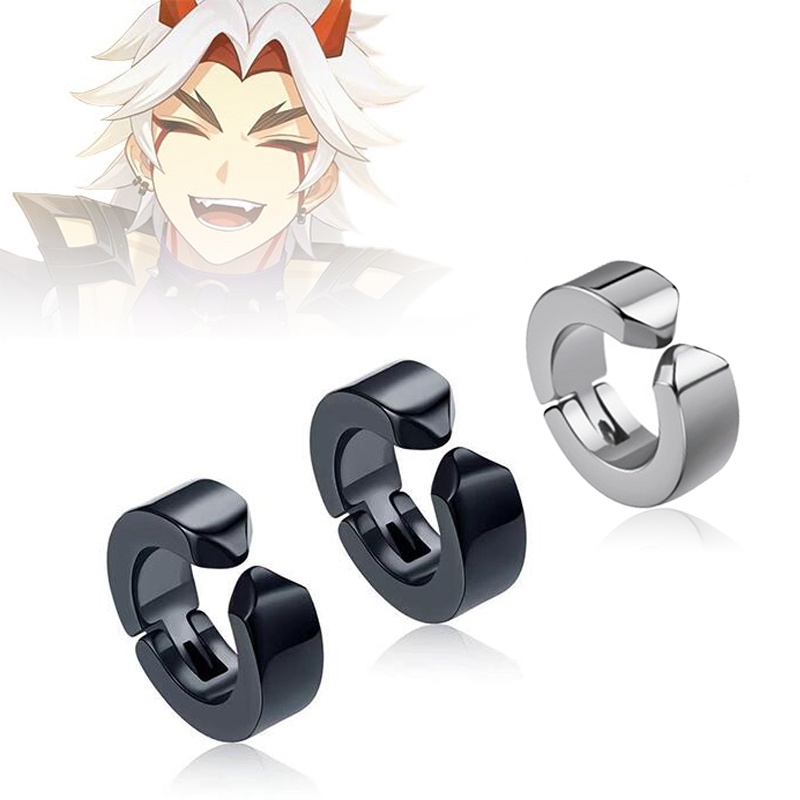 ต่างหูสเตนเลส แบบคลิป ลายเกม Genshin Impact Arataki Itto ของขวัญคอสเพลย์ สําหรับทุกเพศ