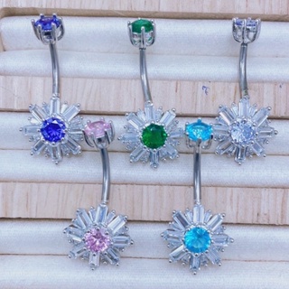 💖 จิวสะดือเกาหลี สแตนเลส 316L ประดับคริสตัล swarovski ขนาดก้าน 1.6 mm ความยาวทั้งหมดประมาณ 2.5 cm  งานพรีเมี่ยม