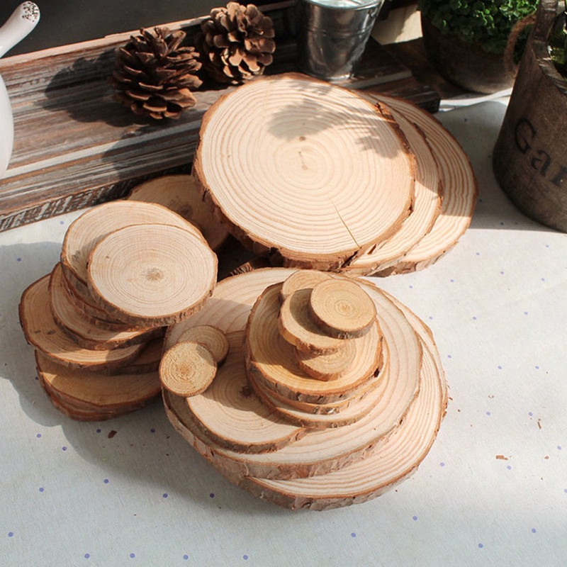Natural pine blank wood chips DIY crafts bark round wood chip handmade painting wedding party wooden