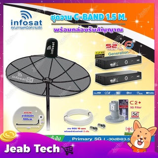 Infosat C-Band 1.5เมตร(ขางอยึดผนัง100 cm.)+LNB C2+(ป้องกันสัญญาณ 5G)+กล่องPSI รุ่นS2 X(2 กล่อง)พร้อมสายRG6ยาวตามชุด2เส้น