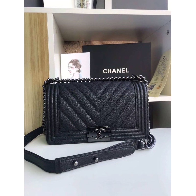 Chanel Boy chevron so black " 10 งาน Original leather 1:1