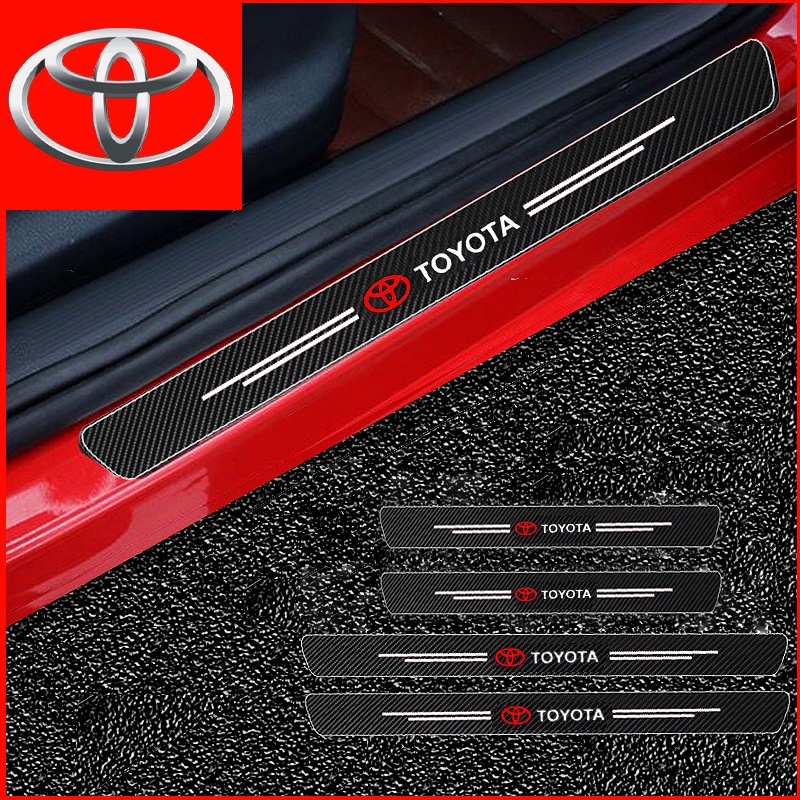 1 ชุด (4 ชิ้น) Toyotaโตโยต้าคาร์บอนไฟเบอร์ประตูสติกเกอร์แผงประตูป้องกันรอยขีดข่วนแถบป้องกันการชนกัน
