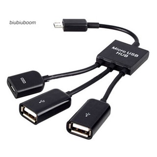 Bm♠3in1 สายเคเบิลอะแดปเตอร์ Micro USB HUB OTG ตัวผู้ เป็นตัวเมีย Dual USB 2.0 สําหรับ Samsung