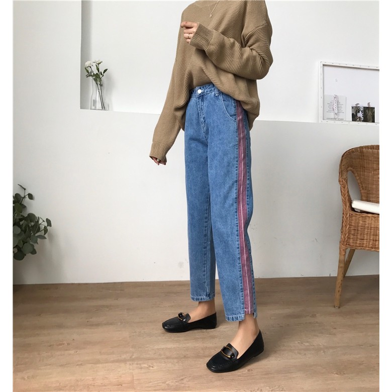 🍟🍕 C433 Long jeans กางเกงยีนส์ทรงตรง stripe